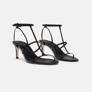 Zara Black Leather Strappy Sandals Size 37